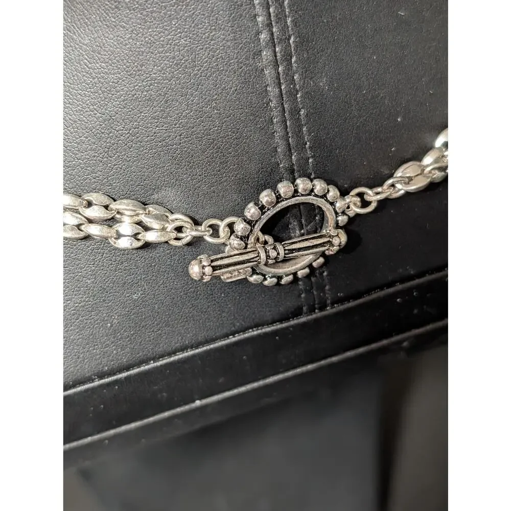 Silver Tone Double Strand Chimento Necklace With Toggle Clasp